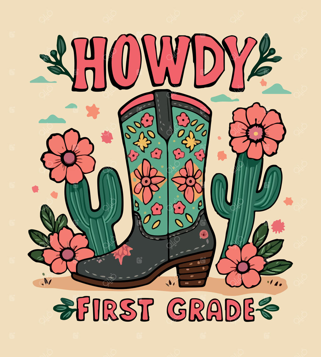 تصویر کارتونی یک جفت چکمه کابویی گل‌دار