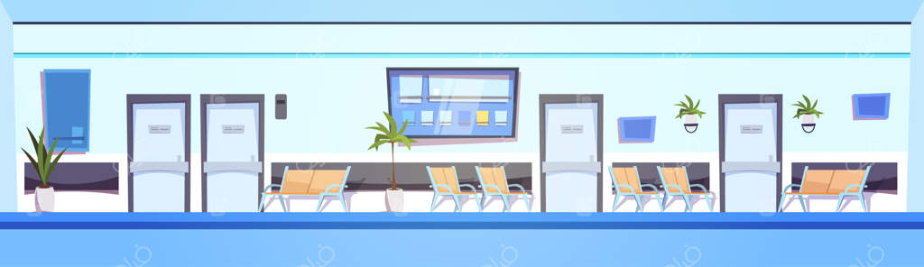 راهروی خالی بیمارستان: بنر افقی از فضای انتظار کلینیک