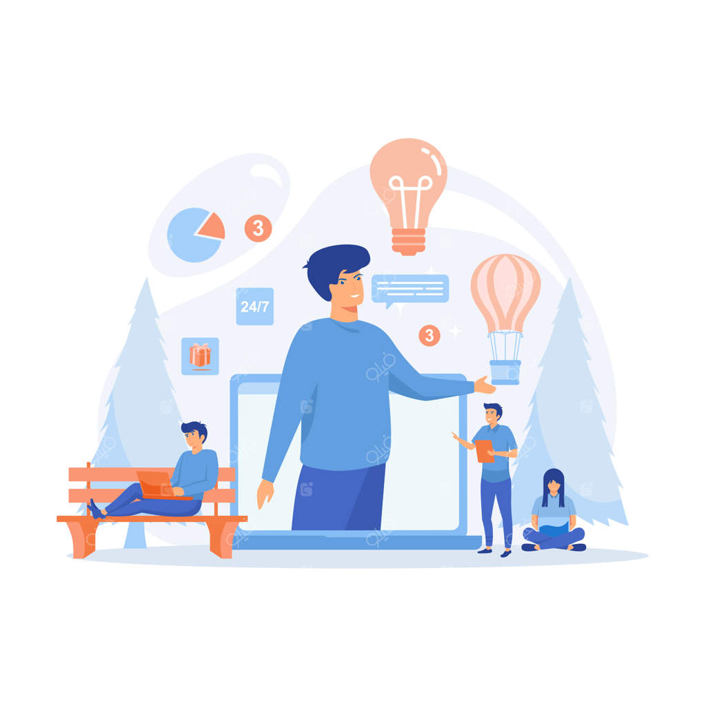 خدمات کمک مجازی دستیار آنلاین - مشاوره به مشتری (تصویر برداری مدرن وکتور)