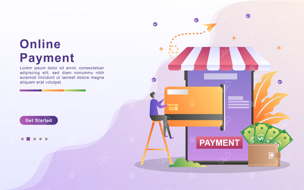 تصویر مفهومی پرداخت آنلاین: پرداخت موبایلی یا انتقال وجه. تصویرسازی خرید اینترنتی در بازار تجارت الکترونیک با شخصیت‌های کوچک.