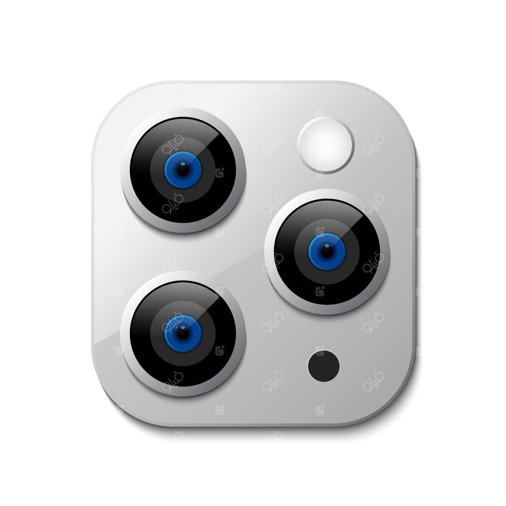 تصویر وکتور واقعی لنز دوربین سه‌گانه گوشی هوشمند، به صورت ایزوله شده