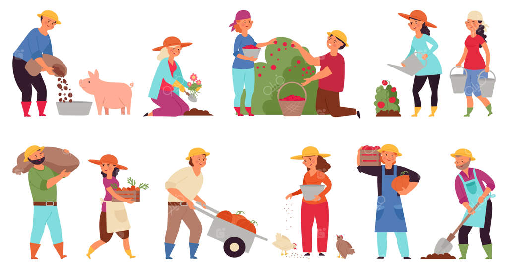 کشاورزان در حال کار: مجموعه‌ای از تصاویر برداری از کشاورزان در حال برداشت و کاشت در مزرعه