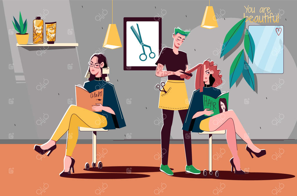 ترکیب رنگ سالن آرایش مو - مدل موها در سالن زیبایی برای دو بازدیدکننده خانم