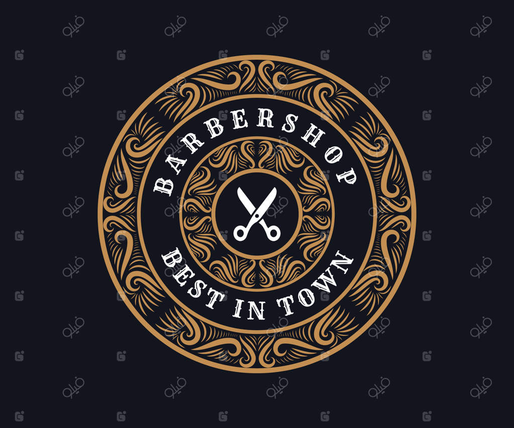 لوگوی کلاسیک ویکتوریایی شیک با قاب تزیینی برای آرایشگاه و سالن مو