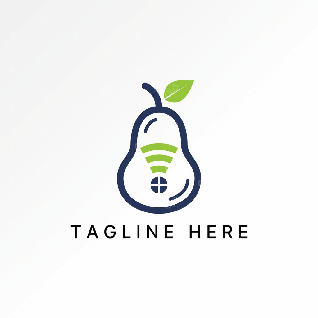 مفهوم طراحی لوگو: گرافیک خلاقانه، مدرن و انتزاعی با تصویر گلابی سبز، پنجره و روتر وای‌فای، مرتبط با خانه هوشمند، شبکه، باغ و مزرعه