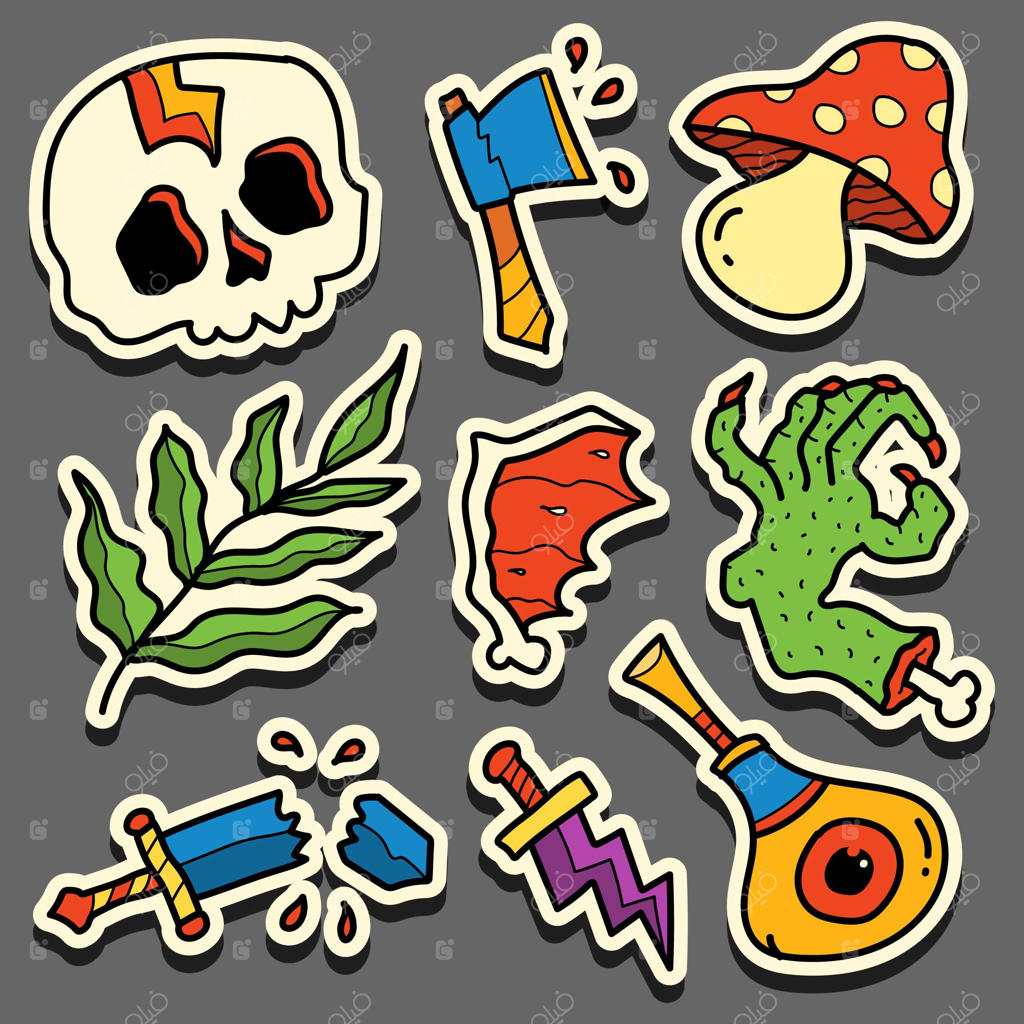 طراحی برچسب کارتون هالووین به سبک نقاشی دستی