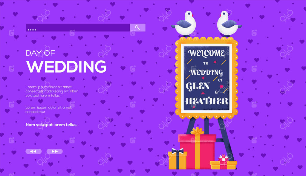 طراحی بروشور برای تابلوی عروسی، بنر وب، سربرگ رابط کاربری، ورود به سایت.