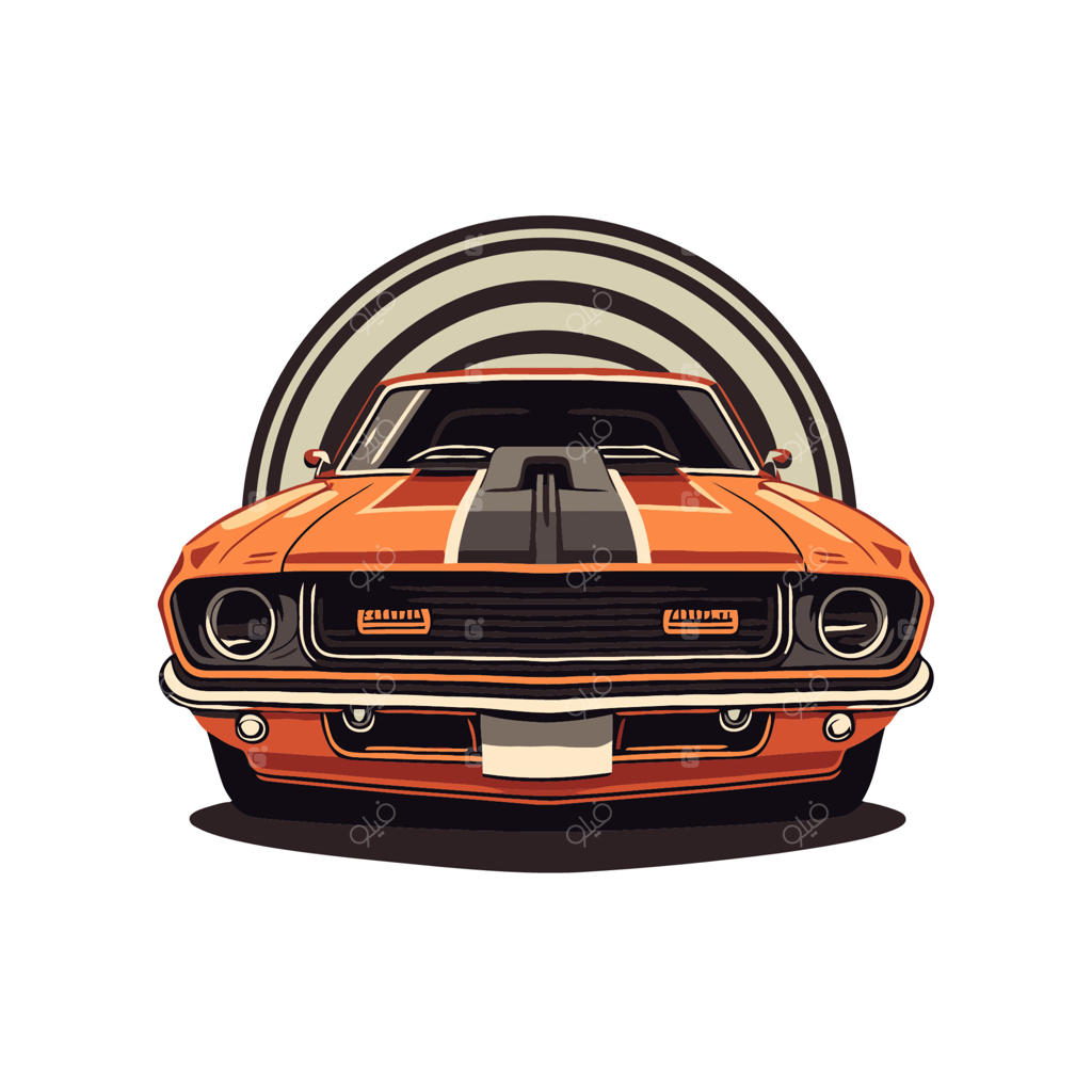 تصویرسازی وکتور خودروی عضلانی کلاسیک و سفارشی مسابقه‌ای با سبک رترو، برای طراحی لوگو، آیکون و نشان