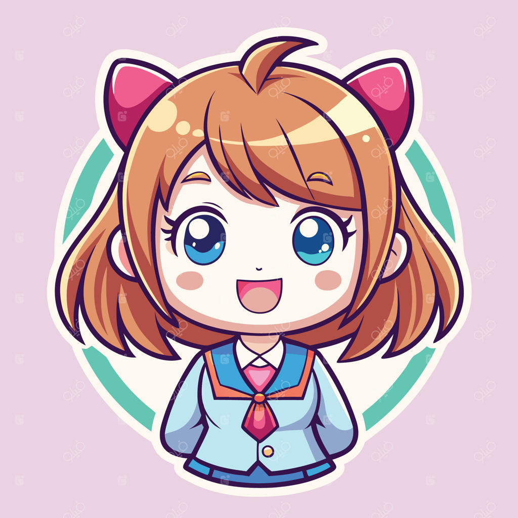 دختر انیمه‌ای با پاپیون و پس‌زمینه صورتی