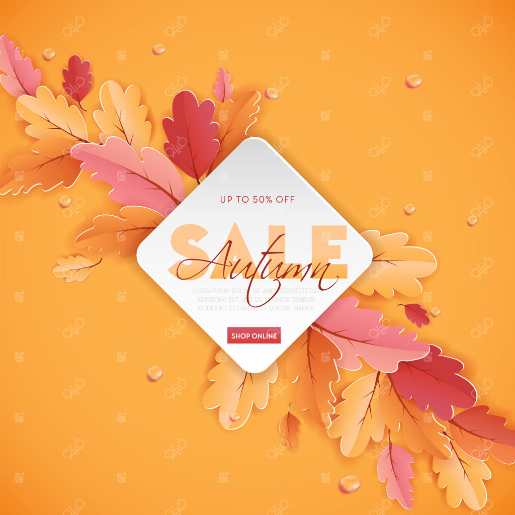 قالب پس‌زمینه فروش پاییزی با تصویر برگ‌های زیبا برای تبلیغات تخفیف، کوپن، و پوستر وب تبلیغاتی به صورت وکتور
