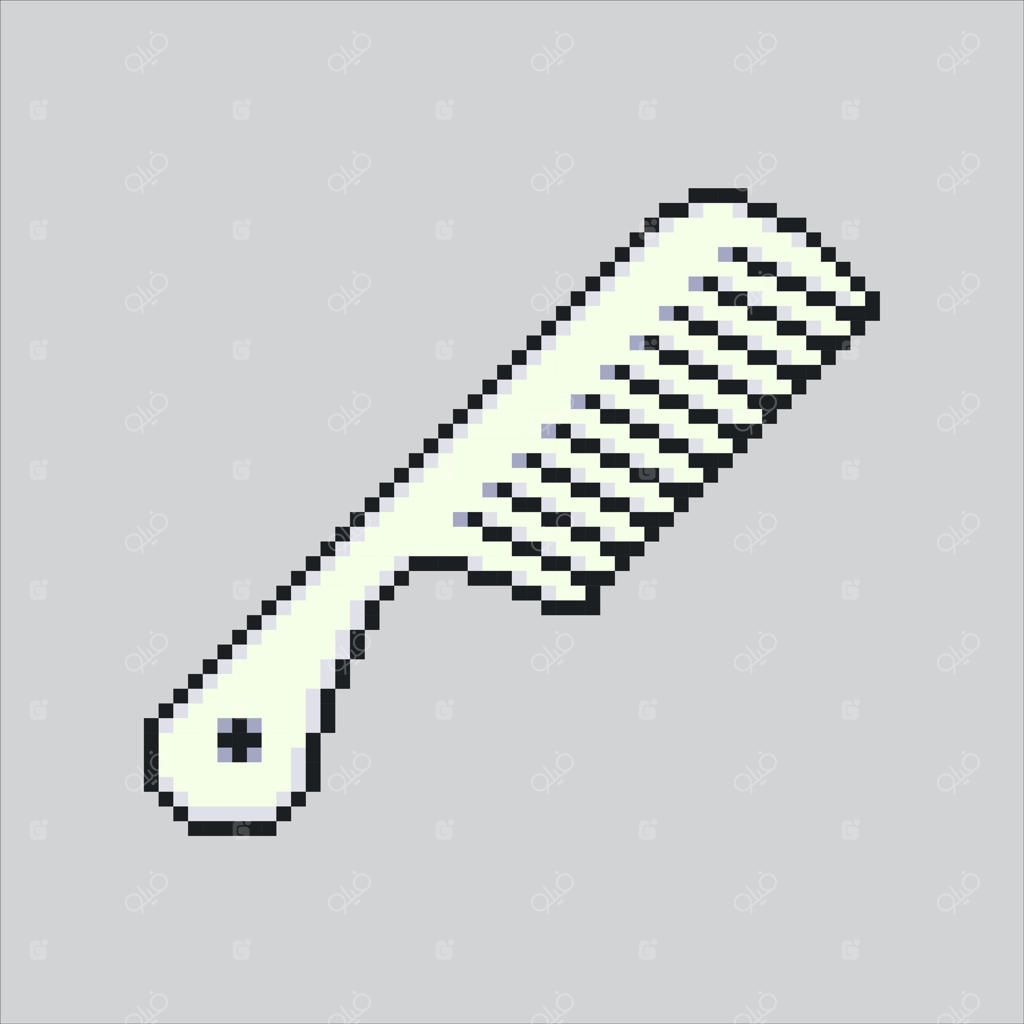 تصویر آرایشگری به سبک پیکسل آرت: شانه. شانه پیکسلی. شانه مو مخصوص آرایشگران برای بازی و آیکون وبسایت. سبک قدیمی و نوستالژیک.