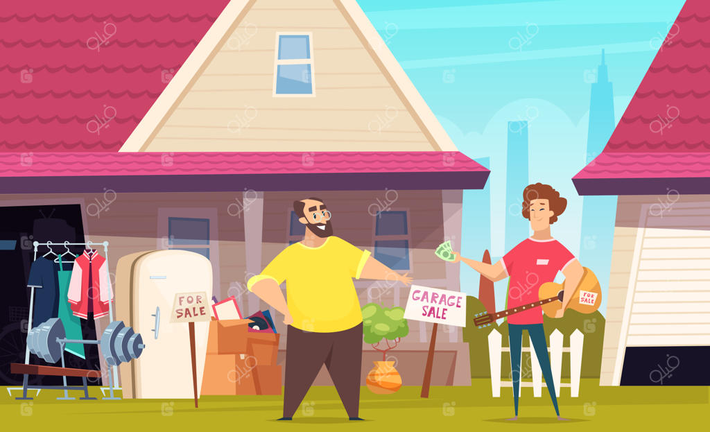 حراج خانگی لباس و لوازم دست‌دوم شامل کتاب، اسباب‌بازی و مبلمان در فضای باز