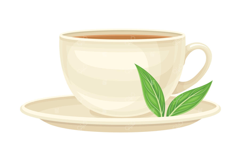 نقاشی نزدیک از فنجان چای روی نعلبکی با نوشیدنی معطر و داغ آماده شده با آب جوش