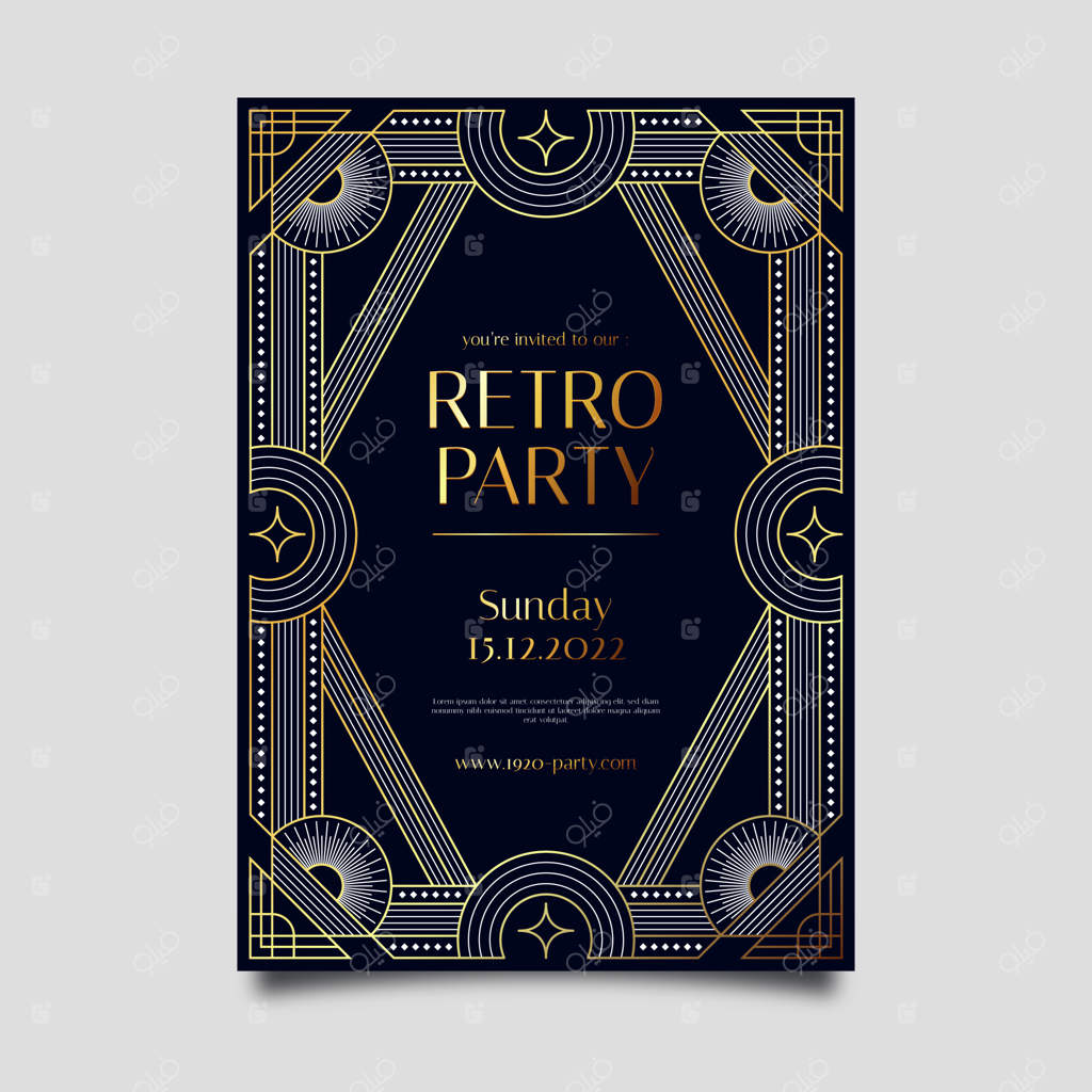 قالب پوستر جشن به سبک آرت دکو و نوستالژی