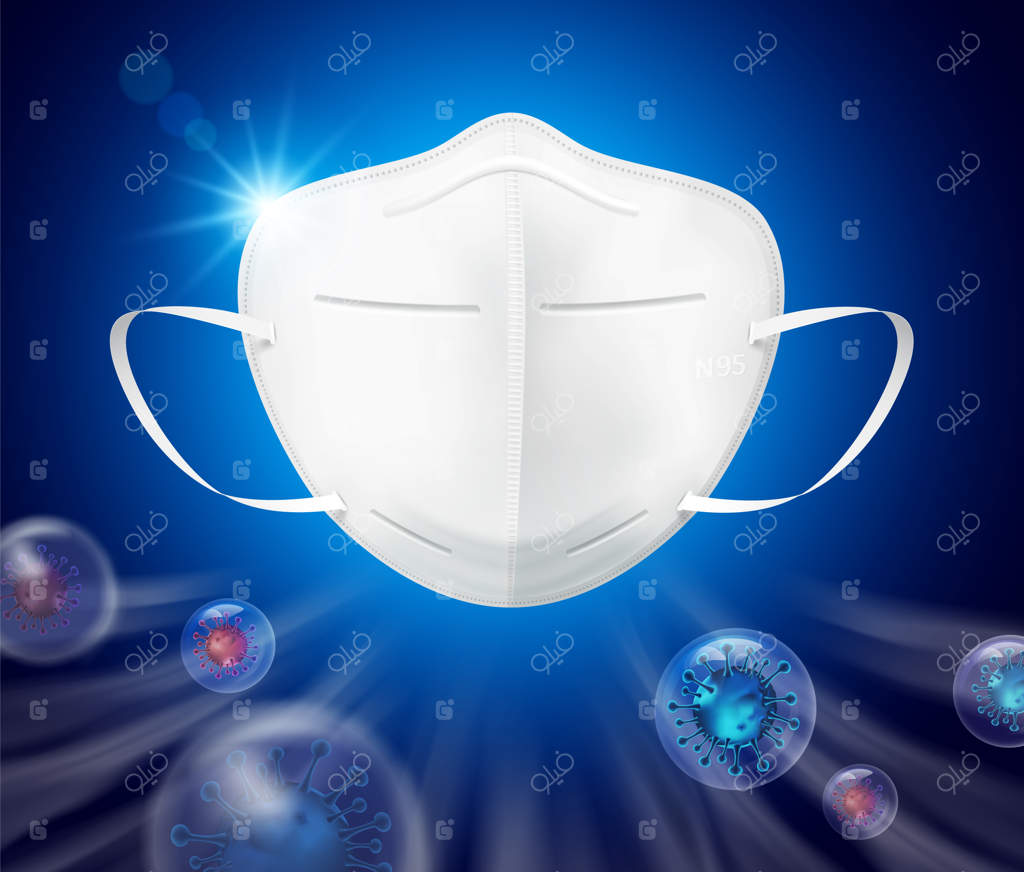 ماسک بهداشتی برای پیشگیری از ابتلا به کروناویروس: جلوگیری از ورود گرد و غبار و محافظت در برابر بزاق و عطسه افراد مبتلا. فایل واقع‌گرایانه.