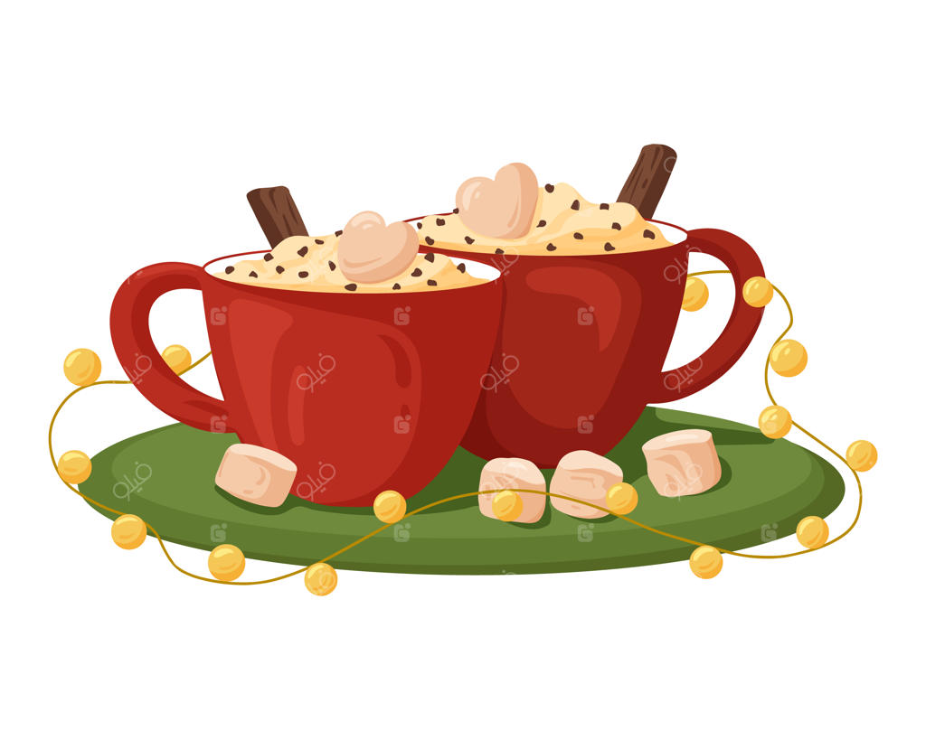 فنجان‌های قرمز قهوه با خامه، پف‌نبات و دارچین