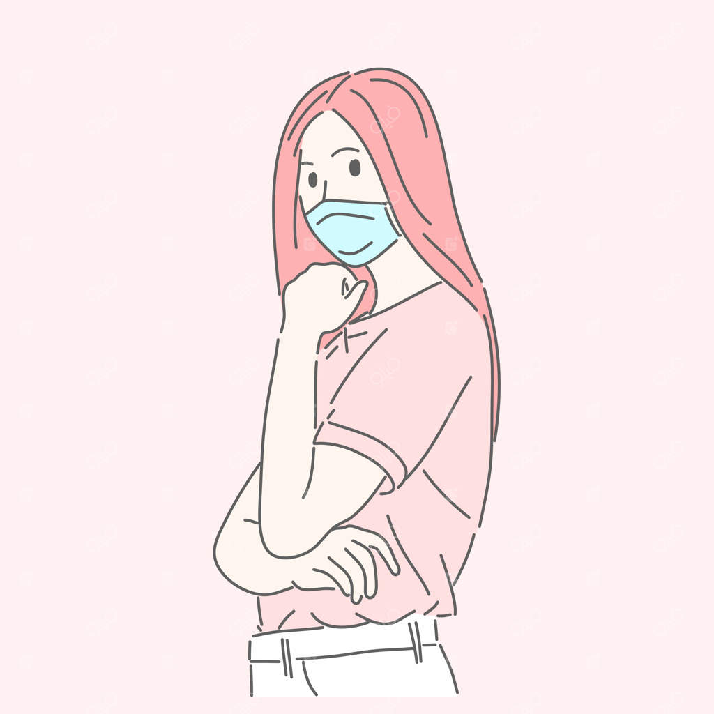 زن ماسک پزشکی به صورت دارد برای محافظت در برابر کووید-۱۹ و جلوگیری از بیماری، آنفلوآنزا، آلودگی هوا، هوای آلوده، مفهوم آلودگی جهانی.