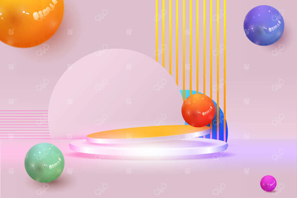 پس‌زمینه‌ای از صحنه و اشکال سه‌بعدی انتزاعی