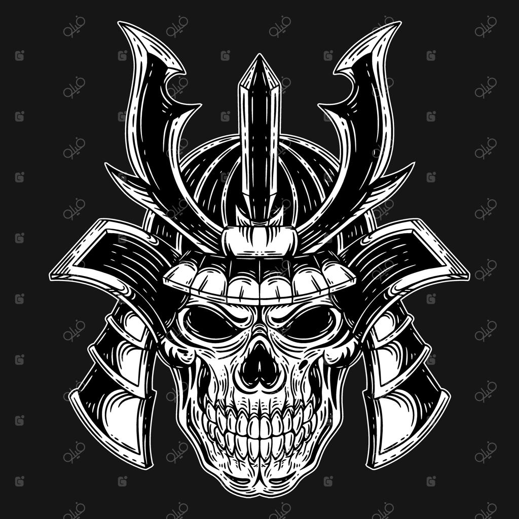 تتو نقاب جنگجوی شیطانی ژاپنی در سبک حکاکی دستی هنر تاریک