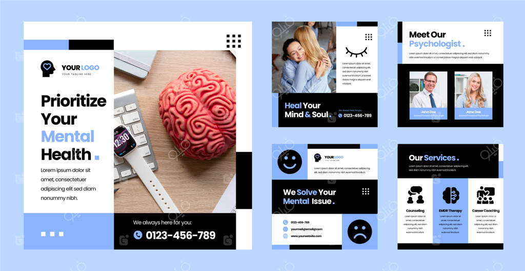 قالب پست اینستاگرام روانشناس با طراحی فلت