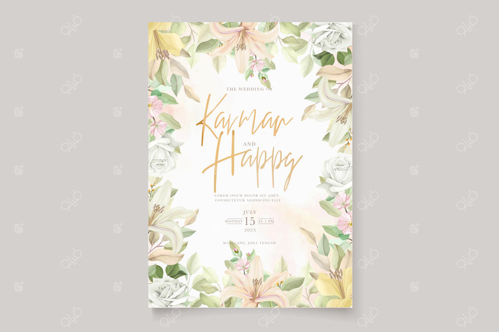 مجموعه کارت دعوت عروسی با طرح‌های دستی گل‌ها و برگ‌های زیبا و شیک