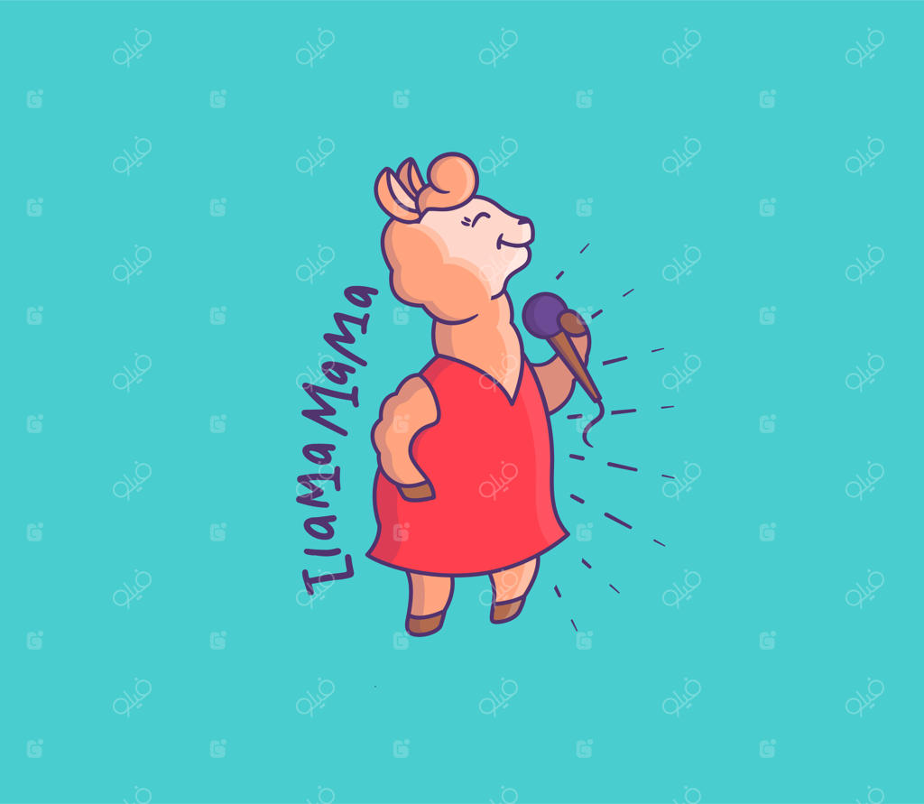 لامای بامزه: خواننده‌ای با لباس قرمز - کاراکتر کارتونی با میکروفون می‌خواند: من لاما ماما هستم.