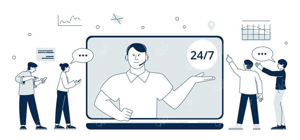 خدمات آنلاین کمک‌رسانی: مشاوره و پشتیبانی حرفه‌ای مشتریان سیستم چت با اوپراتور مرکز تماس یا پشتیبانی تلفنی با مفهوم برداری اخیر