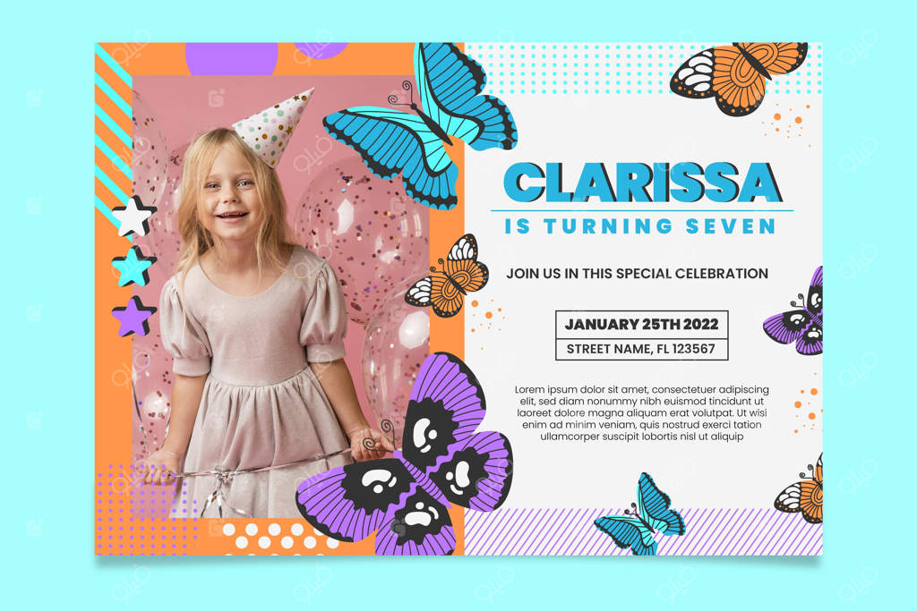 دعوت‌نامه تولد با تم پروانه همراه با عکس