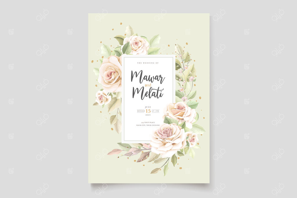 الگوی کارت دعوت با طرح گل‌های رز دستی کشیده شده