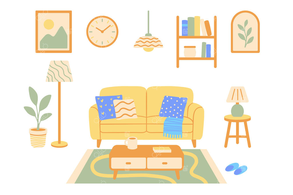 دکوراسیون مدرن و شیک اتاق نشیمن با مبلمان راحت، میز قهوه، چراغ‌ها و تزئینات ویژه