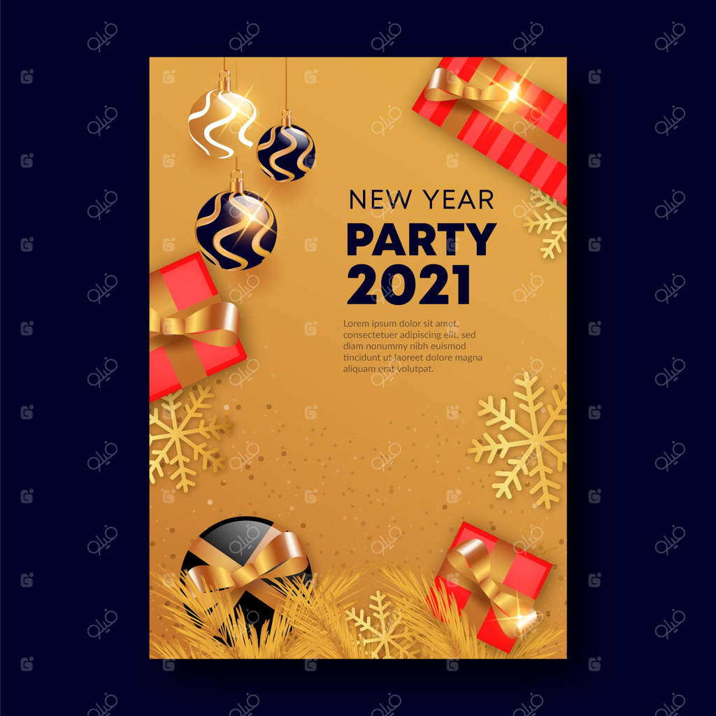 قالب پوستر جشن سال نو ۲۰۲۱ به رنگ طلایی