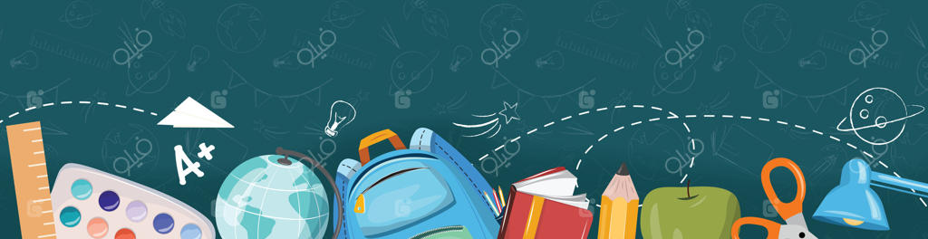 زمینه مدرسه با لوازم‌التحریر، کیف، کره جغرافیایی، کتاب‌ها، مداد، قیچی، سیب، چراغ، هنر آموزشی خلاقانه