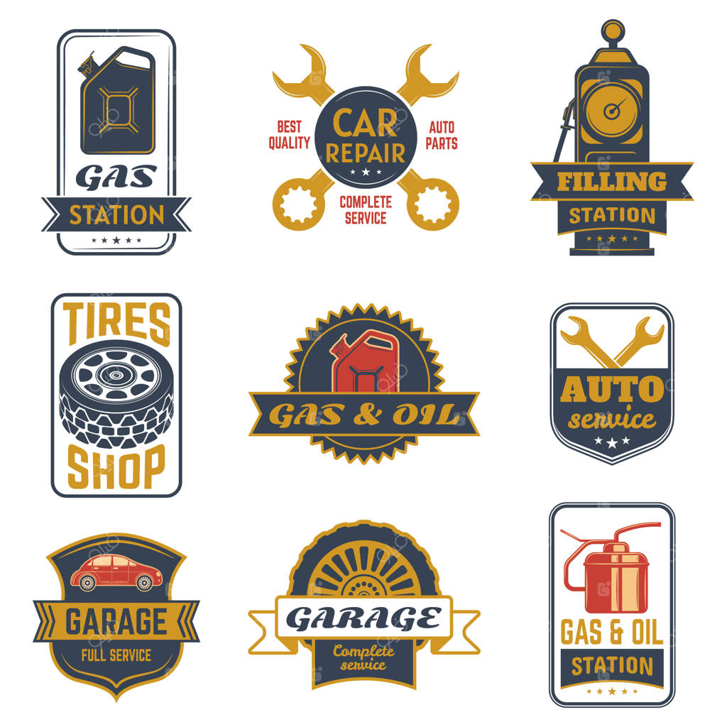 ستاره‌های قدیمی پمپ بنزین - برچسب‌های رترو سوخت برای خودروها - گاراژ و خدمات تعمیر خودرو برچسب‌های وکتور - نشانه‌های رترو پترولیوم - پر کردن و سوخت‌گیری خودرو