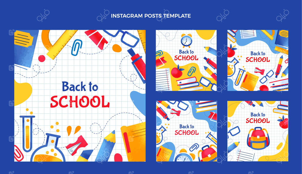 مجموعه پست‌های اینستاگرام بازگشت به مدرسه با طراحی دستی