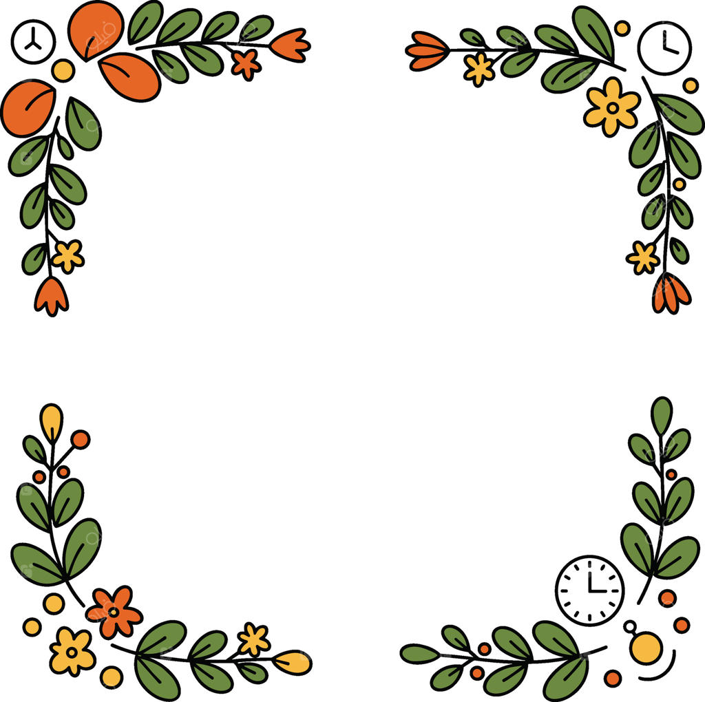 قاب گل با ساعت و گل‌ها