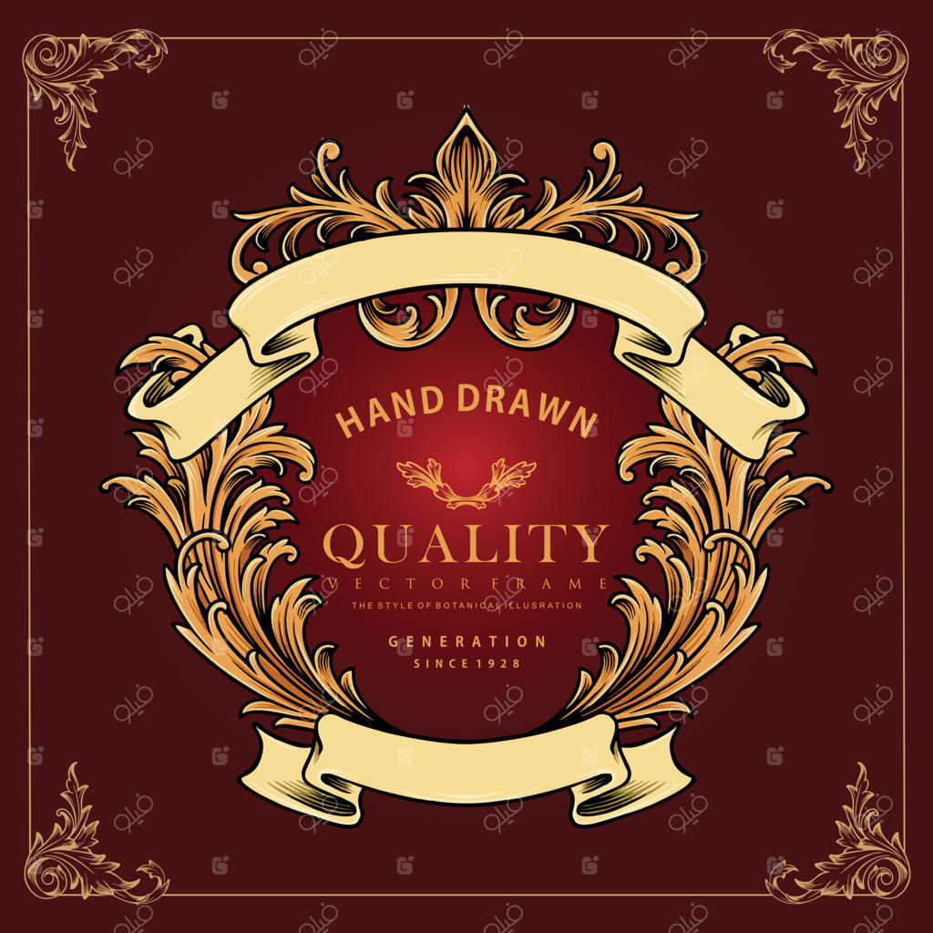 وکتور قاب وینتیج ممتاز با روبان طلایی کلاسیک