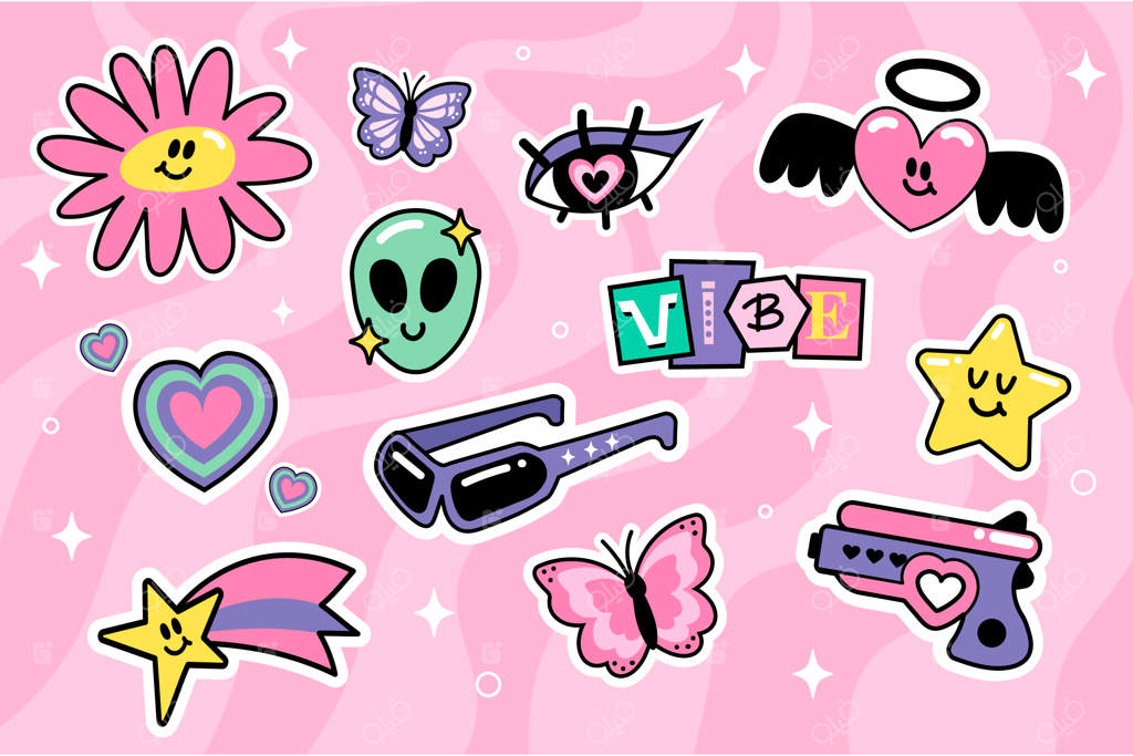 مجموعه برچسب دستی سبک Y2K