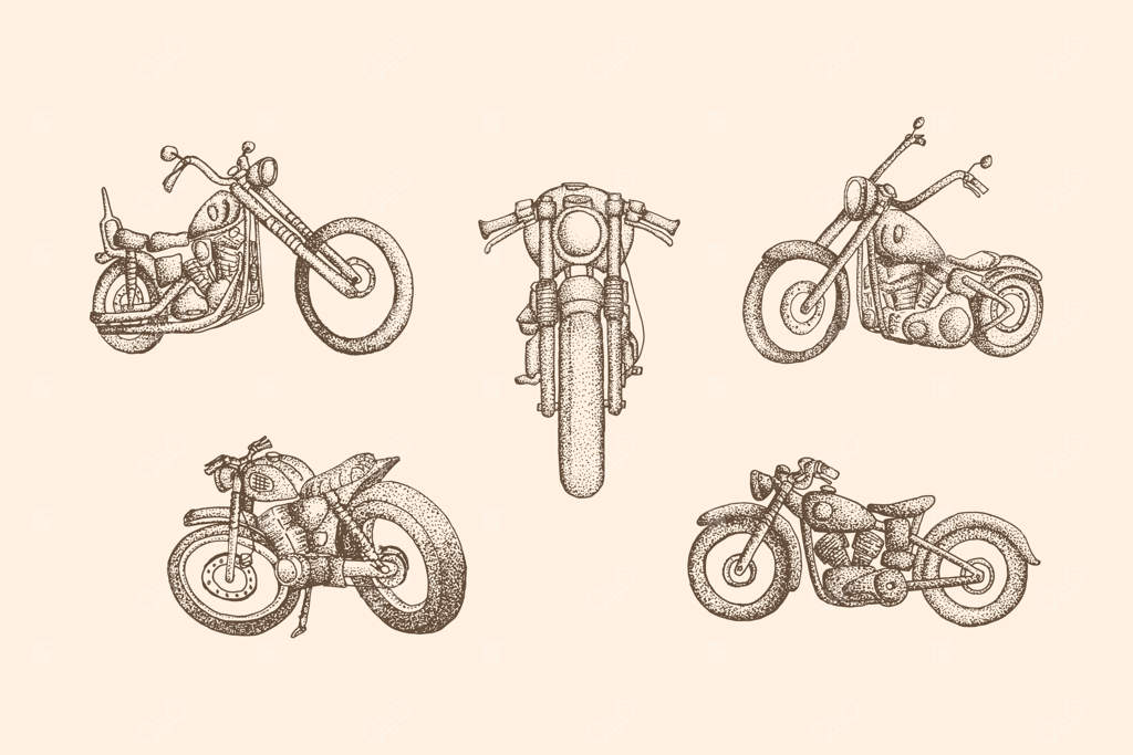تصویرسازی موتورسیکلت کلاسیک با سبک طراحی دستی.