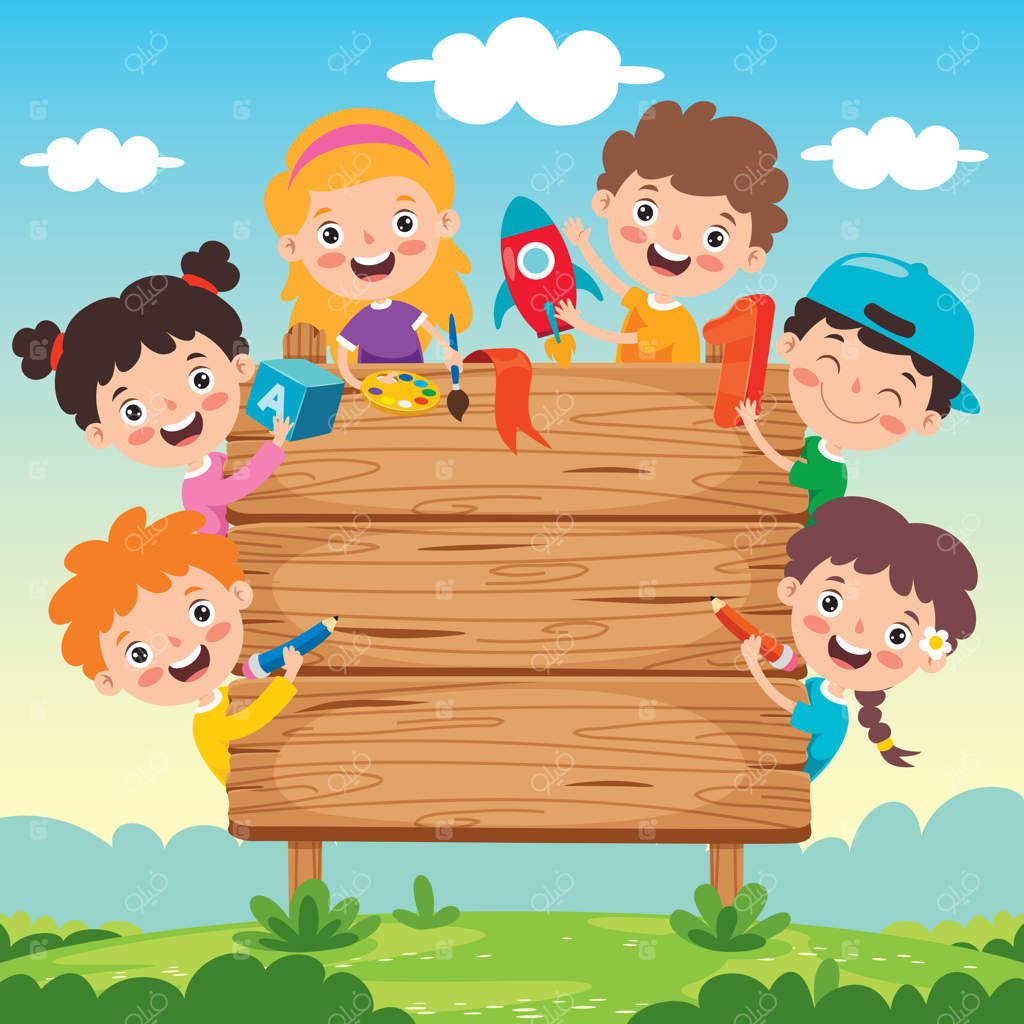 ژست‌ خنده‌دار کودکان با تابلوی چوبی خالی