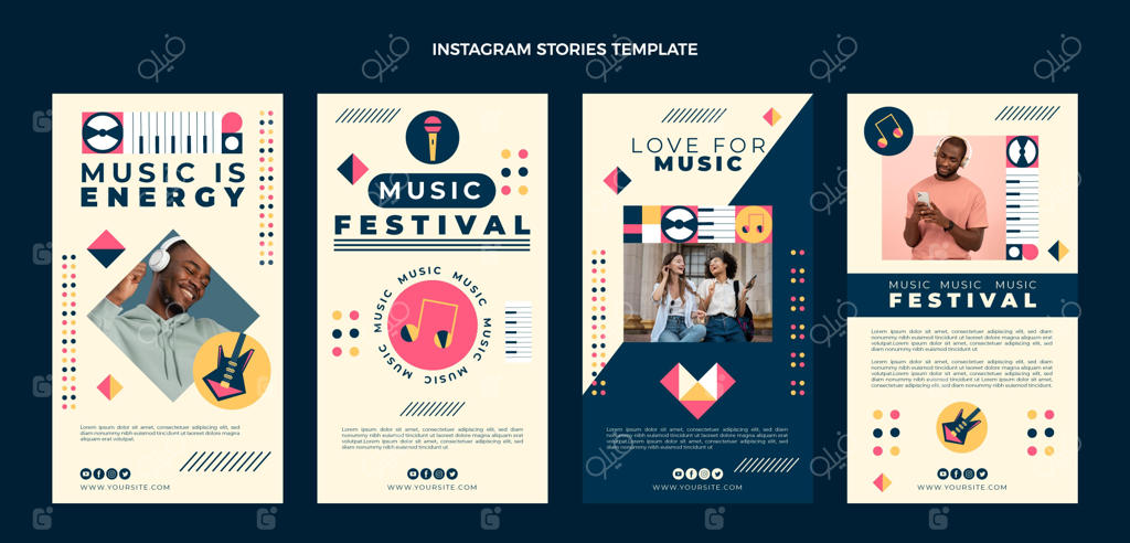 طراحی تخت استوری‌های اینستاگرام موسیقی موزاییکی