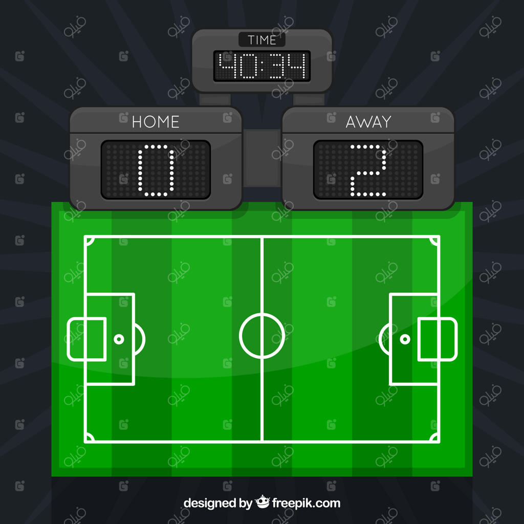 پس‌زمینه زمین فوتبال با تابلو امتیازات