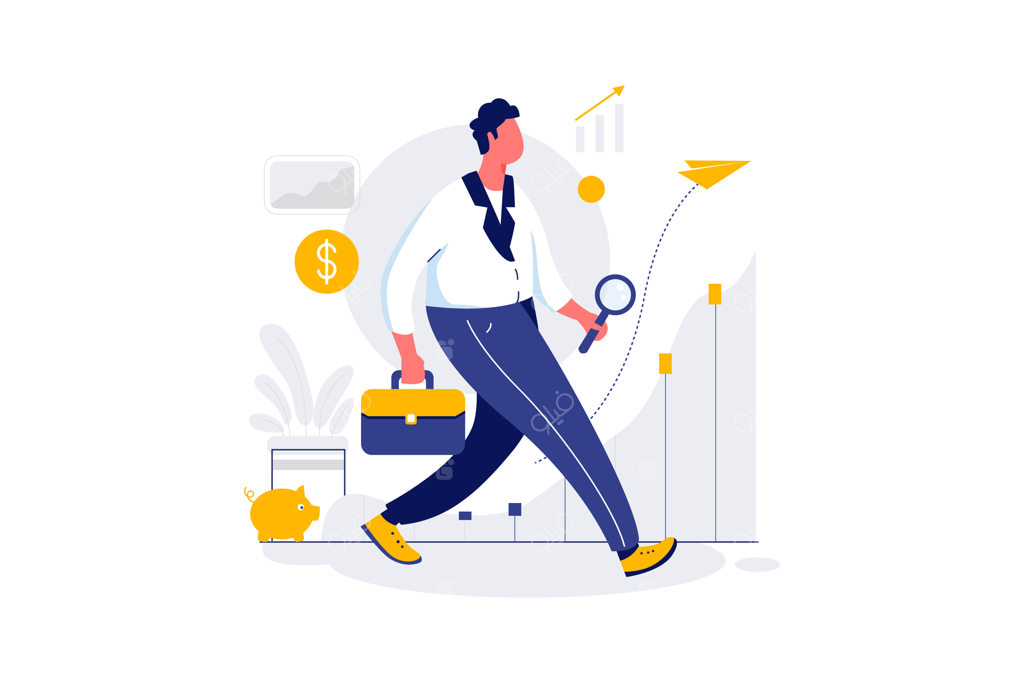 تصویرسازی وکتور کاراکتر بازاریابی کسب‌وکار با استایل خطی و فلت