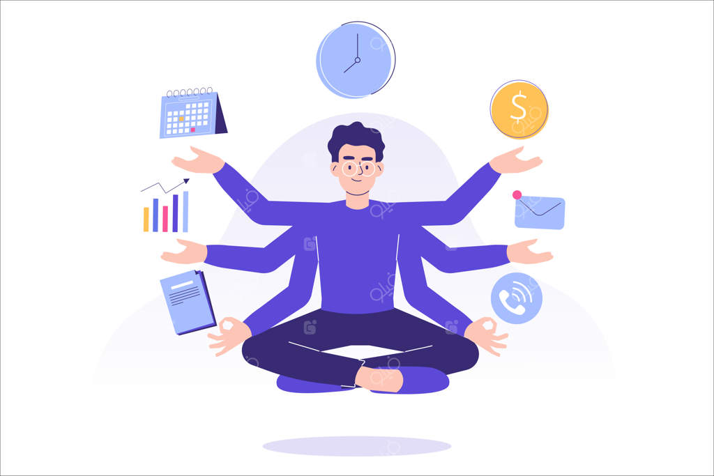 مفهوم چندوظیفگی و مدیریت زمان با مردی که کار می‌کند