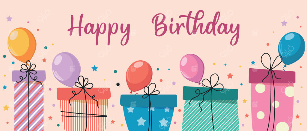 بنر و کارت تبریک تولد با کادو و بادکنک