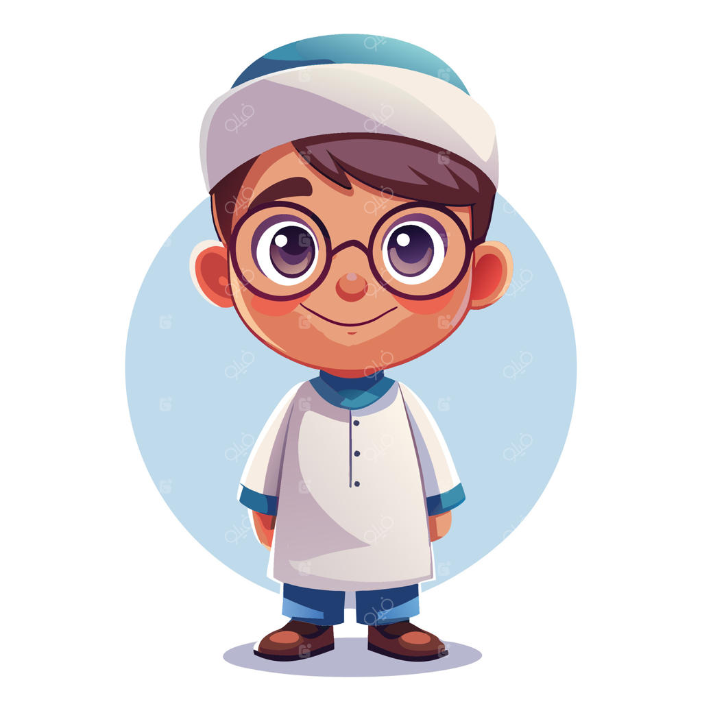 پسر کارتونی با لباس سنتی و عینک