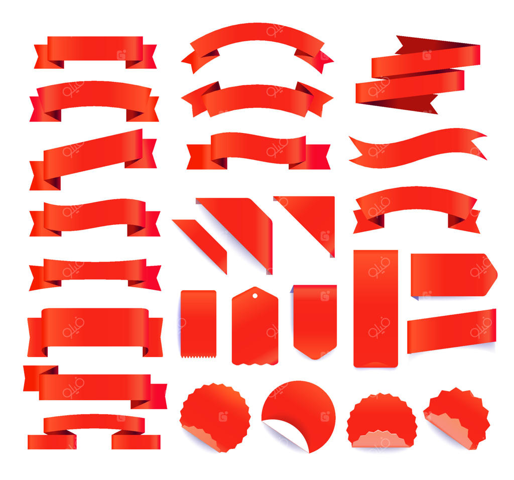 روبان، برچسب و نشان‌های قرمز سبک رترو