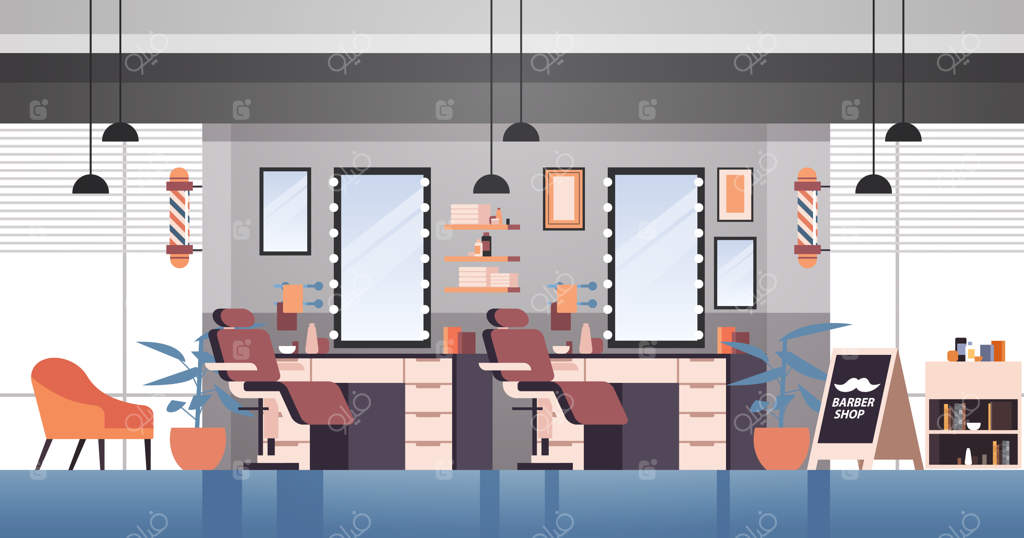 آرایشگاه مدرن بدون حضور افراد - نمای داخلی سالن زیبایی، تصویر وکتور افقی