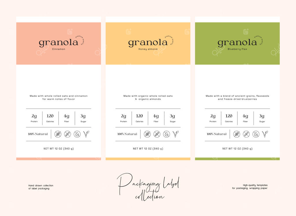 قالب طراحی برچسب بسته‌بندی غذا با هنر خطی دستی وکتور