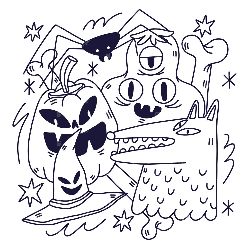 تصویرسازی صفحه رنگ‌آمیزی تخت هالووین