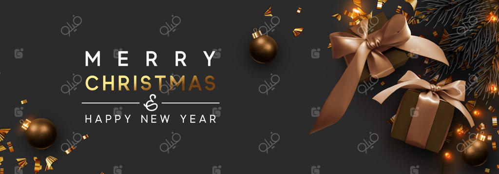 کریسمس مبارک و سال نو فرخنده! پس‌زمینه‌ای با جعبه‌های هدیه جشن واقعی. هدیه جشن کریسمس. جعبه‌های قهوه‌ای با روبان بژ، سورپرایز هدیه، توپ‌های طلایی کریسمس، گوی‌ها و پولک‌های طلایی براق.